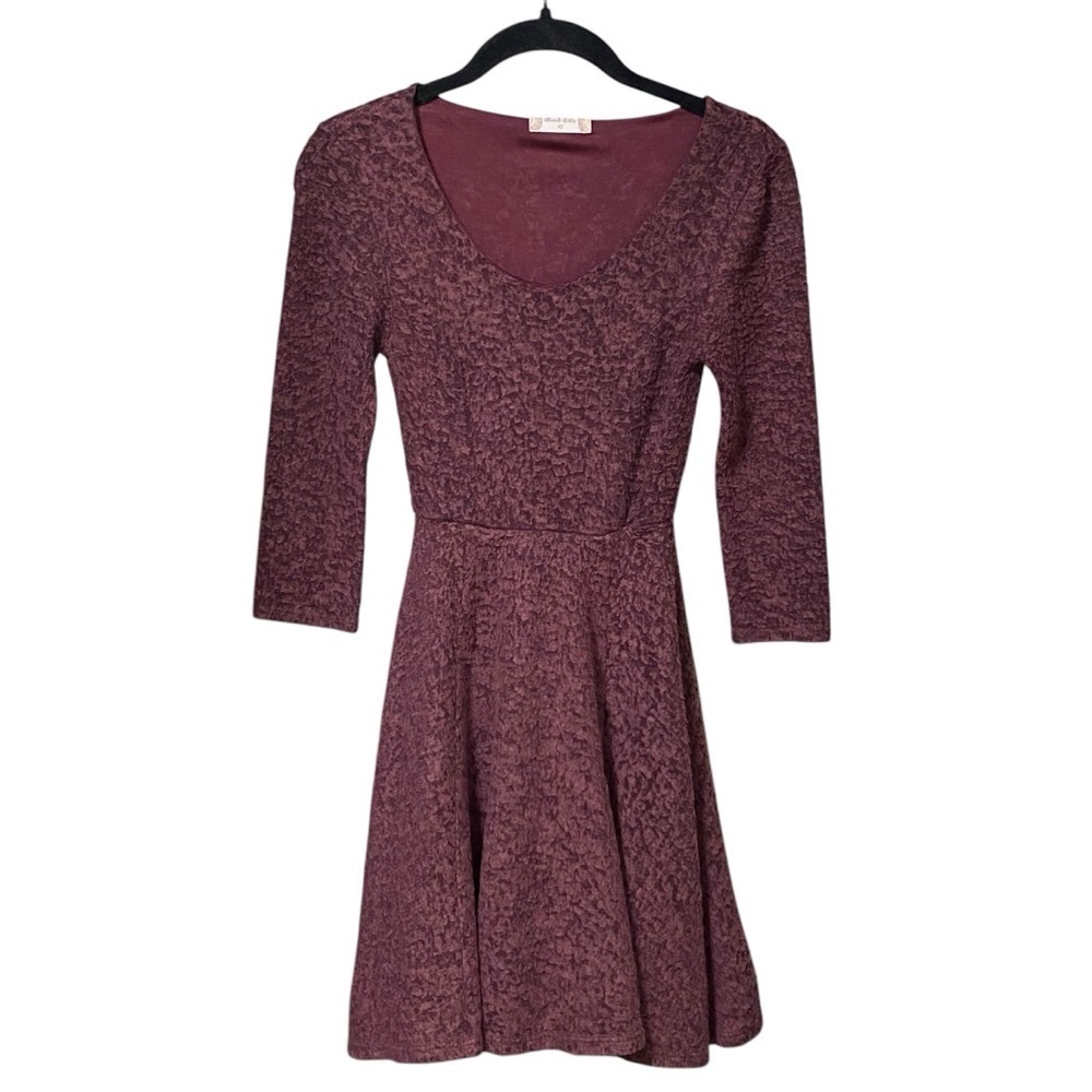 Altar’d State Plum Textured Fleece Fit & Flare Mini Dress XS Soft Cozy Boho